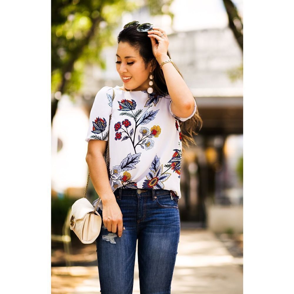 Loft floral Island Party Elbow Sleeve Blouse size S